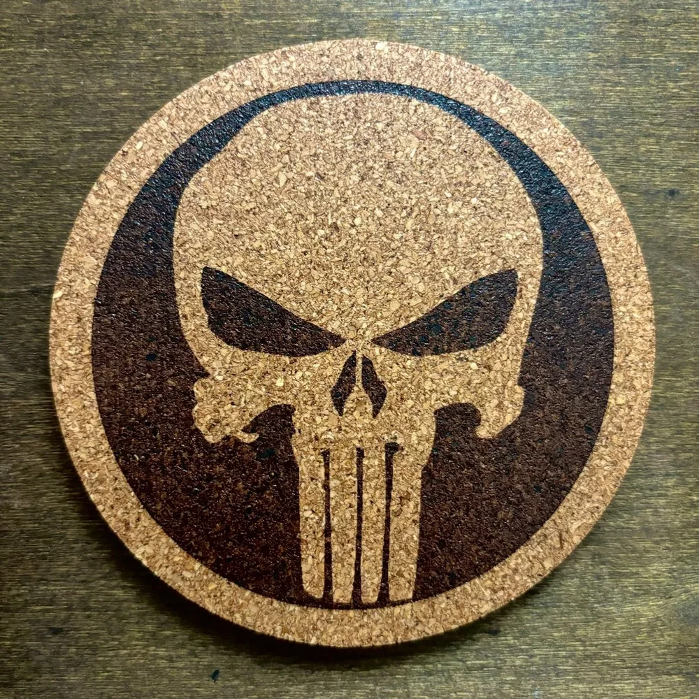 The Punisher Symbol Laser Engraved Cork Coaster